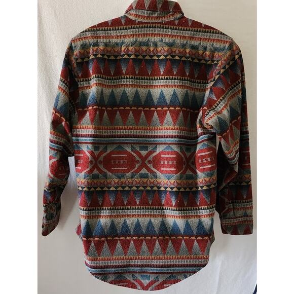 Vintage 1990 LL Bean Red Blue Aztec Button Up Long Sleeve Shirt Woman's Medium - Picture 2 of 9